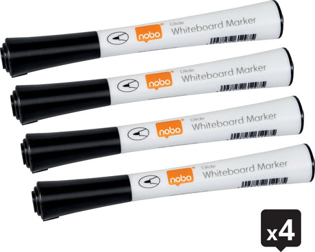 Marqueurs pour tableau blanc Nobo Glide à pointe fine - pack de 4 - noir