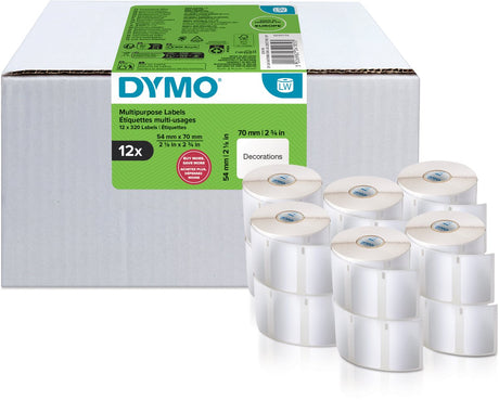 Étiquettes d'étiqueteuses multifonctions originales Dymo | 54 mm x 70 mm | 12 avec 320 étiquettes chacune (3 840 étiquettes autocollantes) | pour les imprimantes d'étiquettes étiqueteuses | fabriqué en europe
