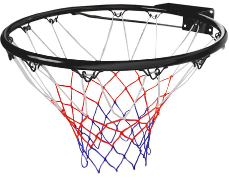 Anneau de basket Engelhart noir - avec filet rouge blanc bleu - montage mural - diamètre ø 46 cm - anneau de basket récréatif - utilisation intérieure et extérieure -