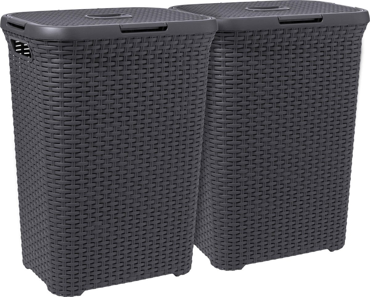 Panier à linge style Curver avec couvercle - 60l - 2 pièces - anthracite