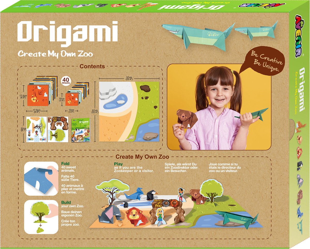 Avenir origami : mes propres animaux sauvages, 40 papiers pliants, 8 modèles, en boîte, 5+