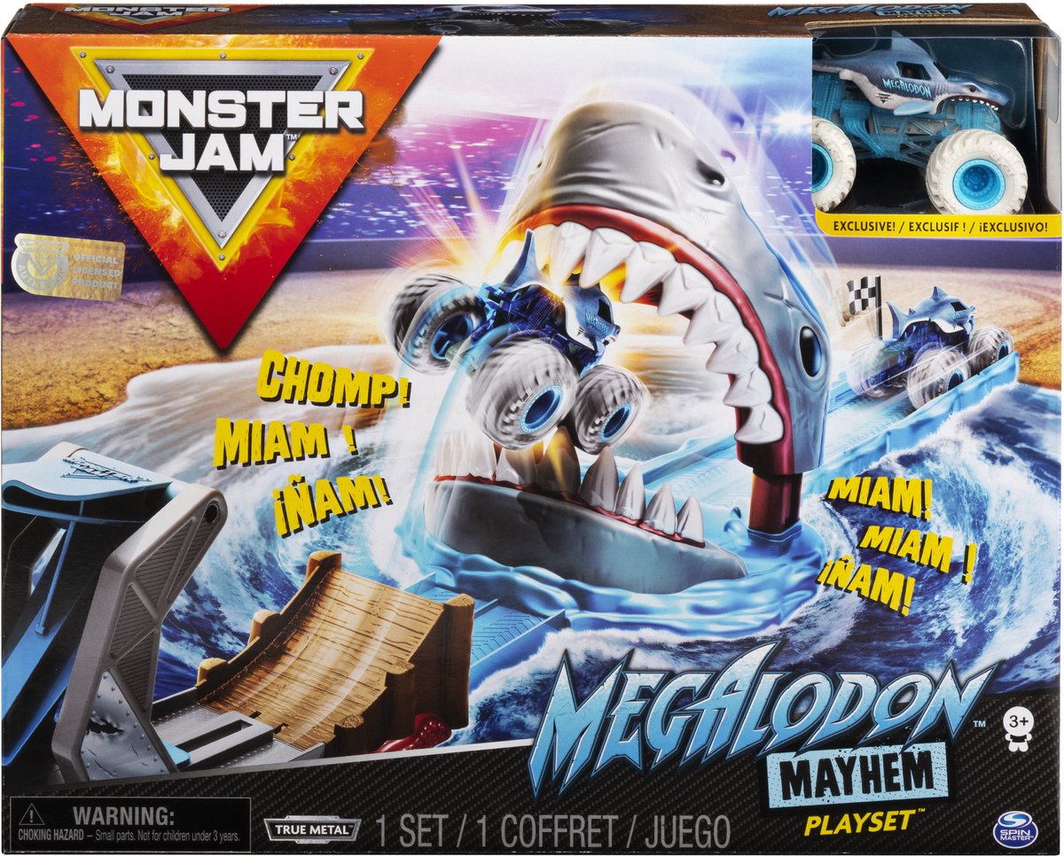 Monster Jam - Coffret Megalodon Mayhem avec un camion Megalodon en métal unique à l'échelle 1:64