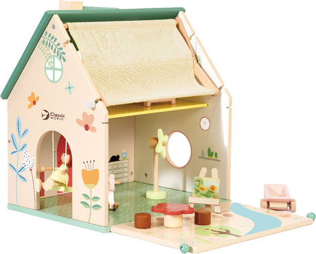 Poupée en bois classique du monde avec jardin, 10dlg.