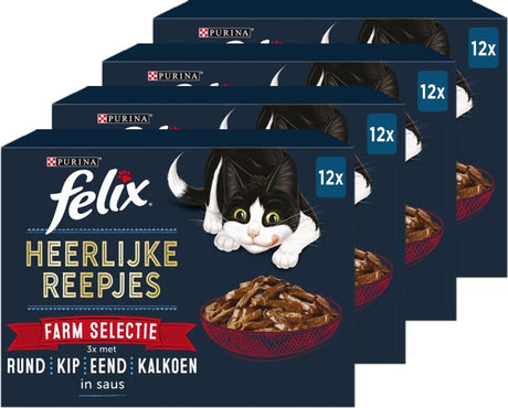 Felix délicieuses lanières sélection ferme - nourriture humide pour chats - bœuf poulet canard dinde - 48 x 80 g