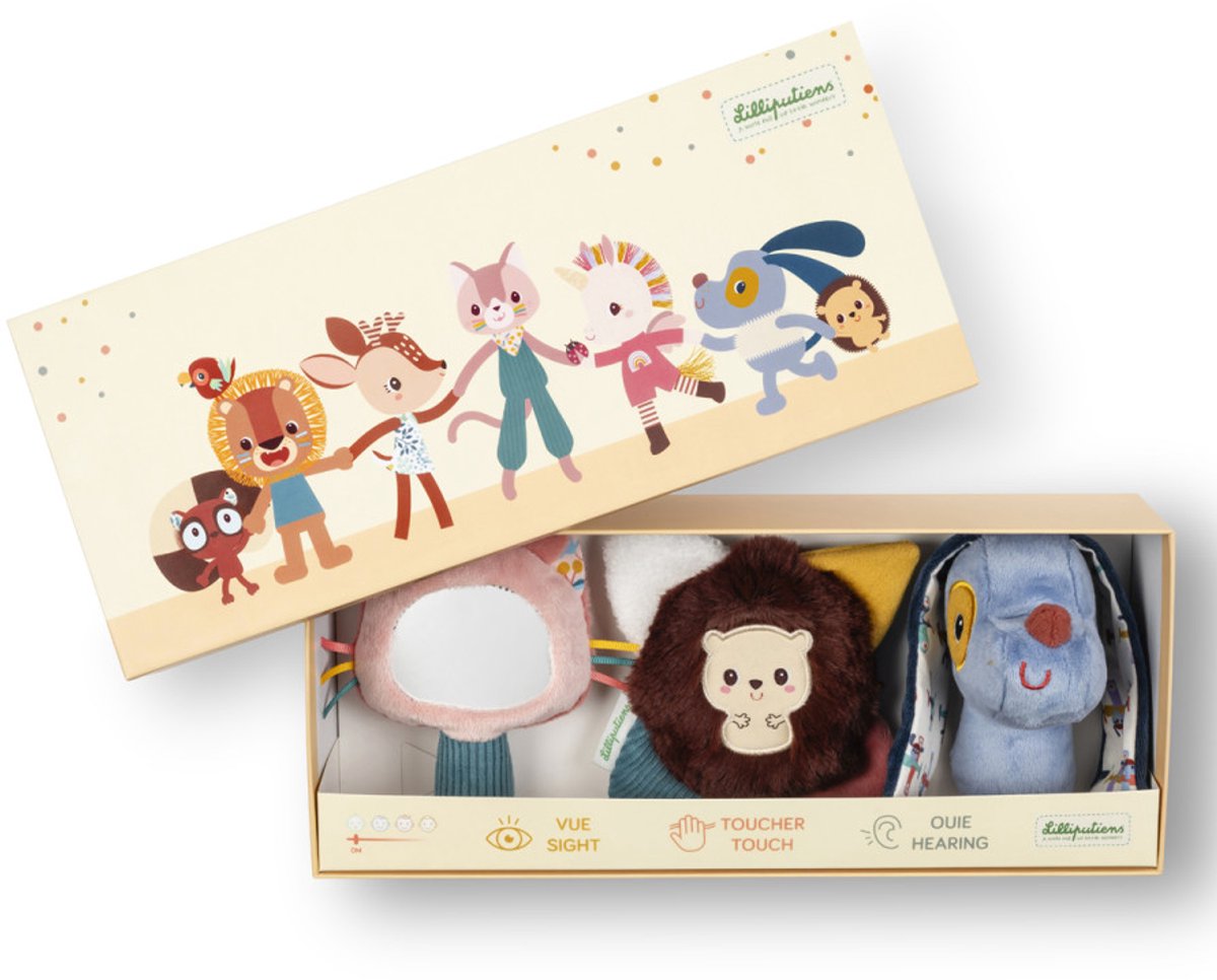 Lilliputiens - coffret découverte sensorielle - 3 hochets - Jules le chien