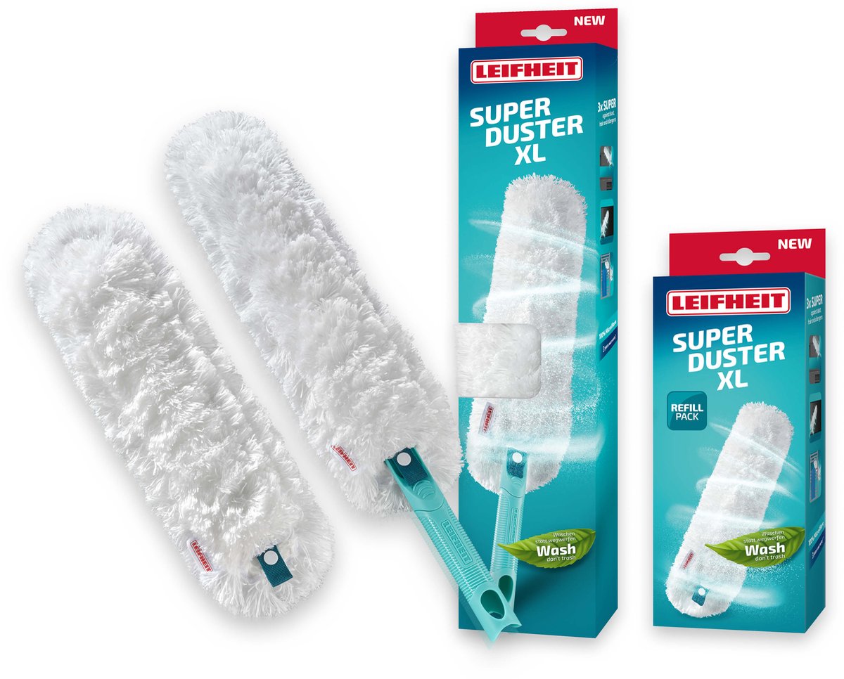 Ensemble de plumeaux Leifheit superduster xl - poignée système clic - incl. 2 housses lavables - microfibre