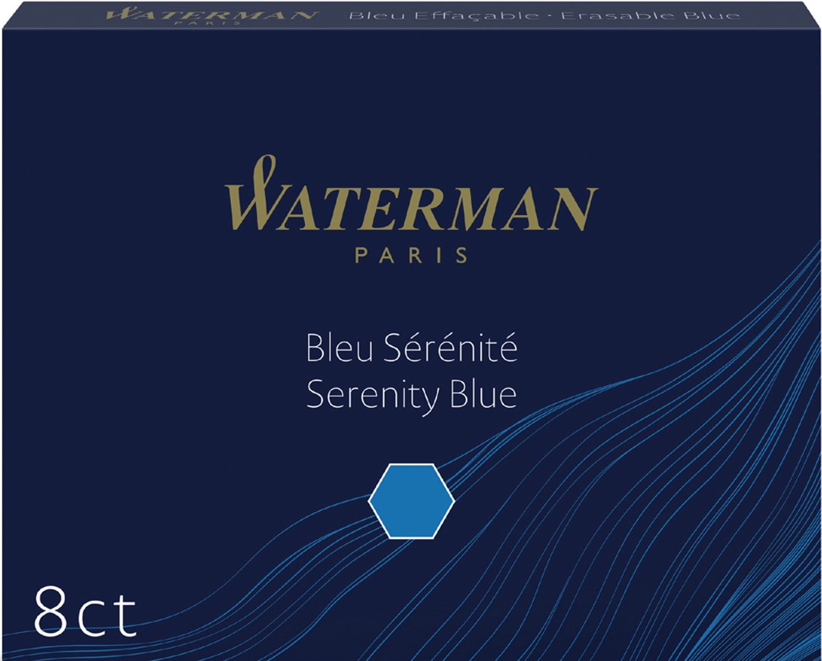 Cartouches d'encre pour stylo plume Waterman | longue internationale | bleu sérénité | 8 cartouches d'encre