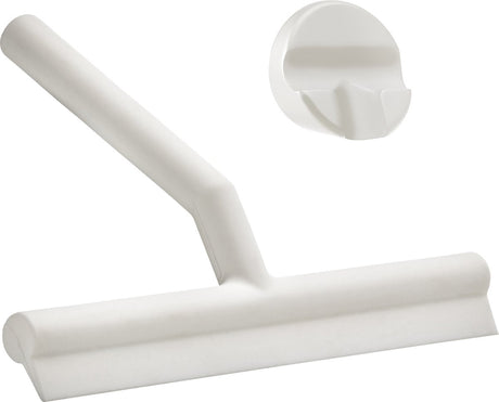 Zone Denmark Solo Raclette de douche - Raclette de douche avec support - Crochet de suspension autocollant - Raclette de douche en silicone - Accessoire de salle de bain - Design antirouille - Blanc - 21 x 17 x 3,5 cm