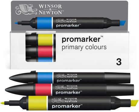 Winsor Newton 0290190 promarker set 3 pièces – couleurs primaires – marqueurs à alcool à double pointe