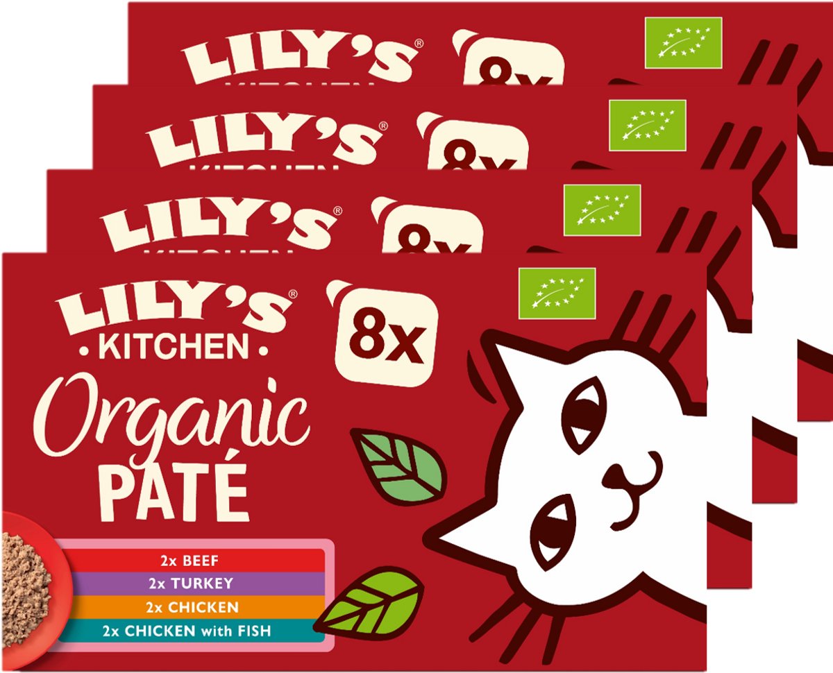 Lily's Kitchen - nourriture pour chat - nourriture humide - pâtés bio multipack poulet, bœuf, poisson, dinde - 4 x 8 x 85 g