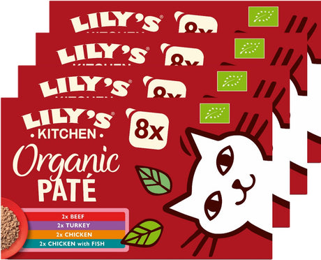 Lily's Kitchen - nourriture pour chat - nourriture humide - pâtés bio multipack poulet, bœuf, poisson, dinde - 4 x 8 x 85 g