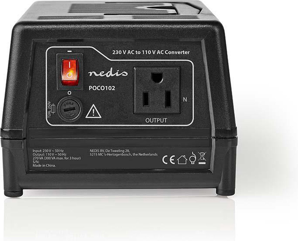 Convertisseur de tension Nedis 270w – 230v à 110v – mis à la terre – pour appareils américains