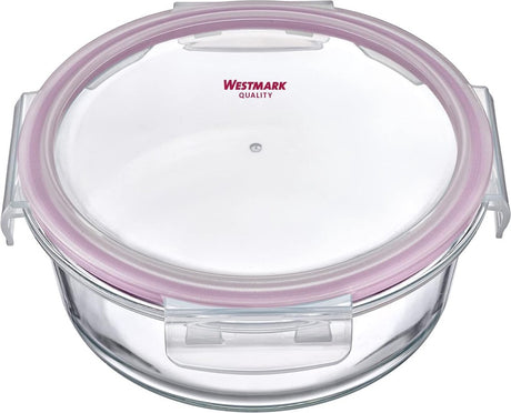 Récipient alimentaire en verre Westmark, rond, volume de remplissage : 650 ml, passe au micro-ondes et au four, verre silicone plastique, rouge transparent