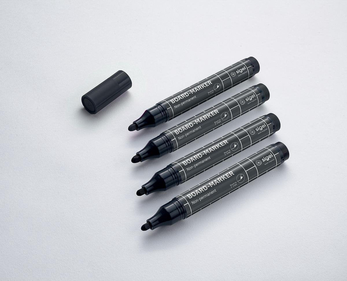 Marqueur pour tableau blanc Sigel - noir - 4 pièces - marqueur pour tableau blanc - si-ba012