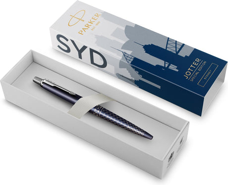 Stylo à bille Parker Jotter | édition spéciale | bleu Sydney avec finition chromée | encre bleue | emballage cadeau