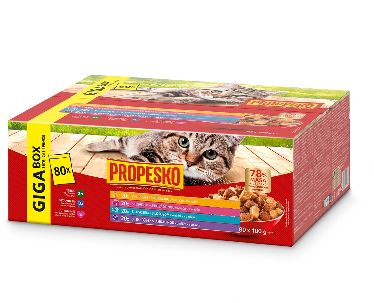 Propesko - nourriture humide pour chats - sachets repas - 80x100g - poulet, bœuf, saumon, agneau