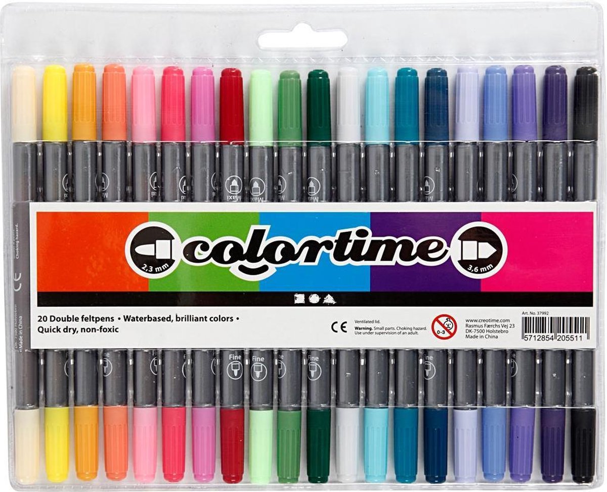 Creotime https : www.ccobby.nl colortime-double-tip-line-thickness-2-3-3-6-mm-extra-colours-20-piece-1-box