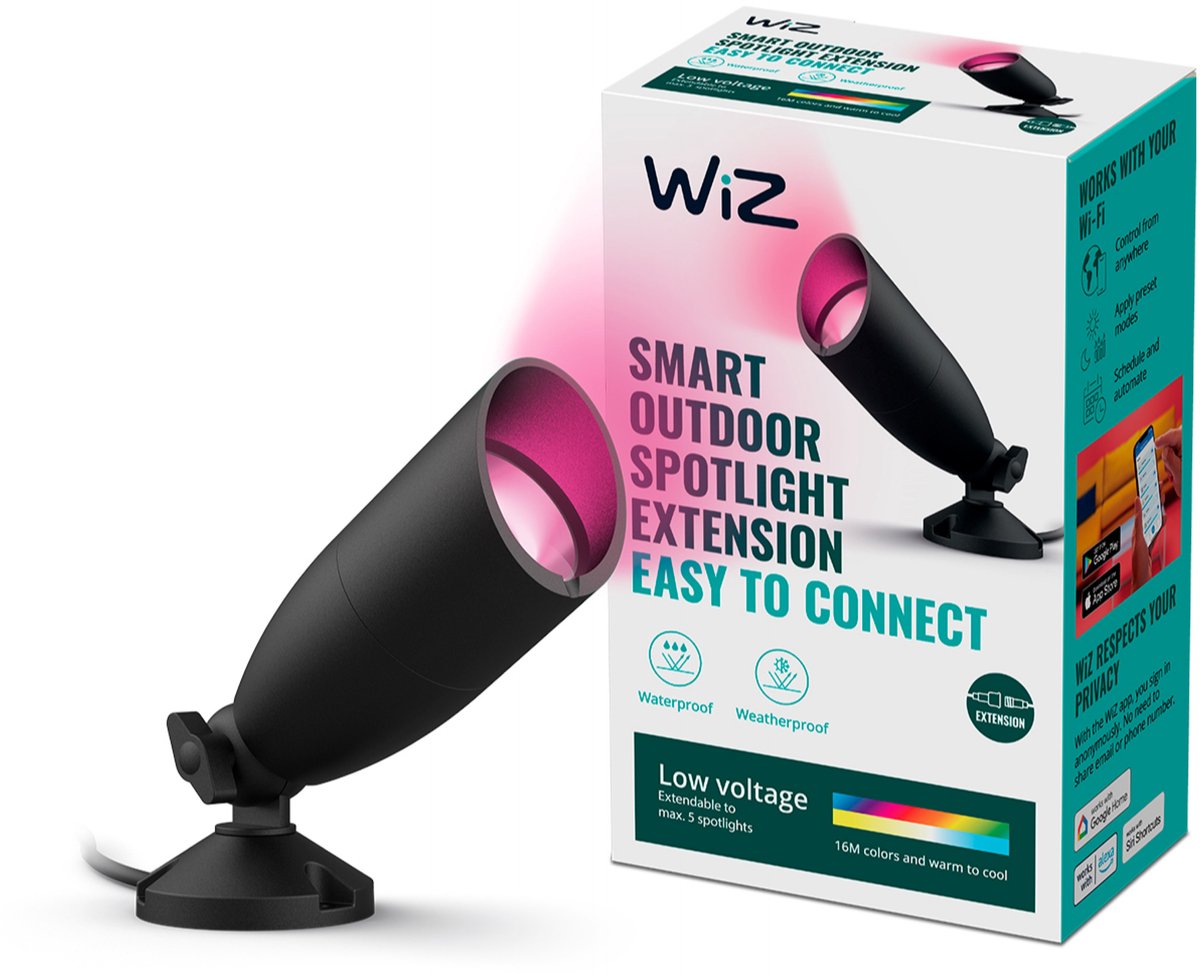 Wiz buitenlamp - grondspot uitbreidingsset - gekleurd en wit licht - slimme led verlichting - 12v - zwart