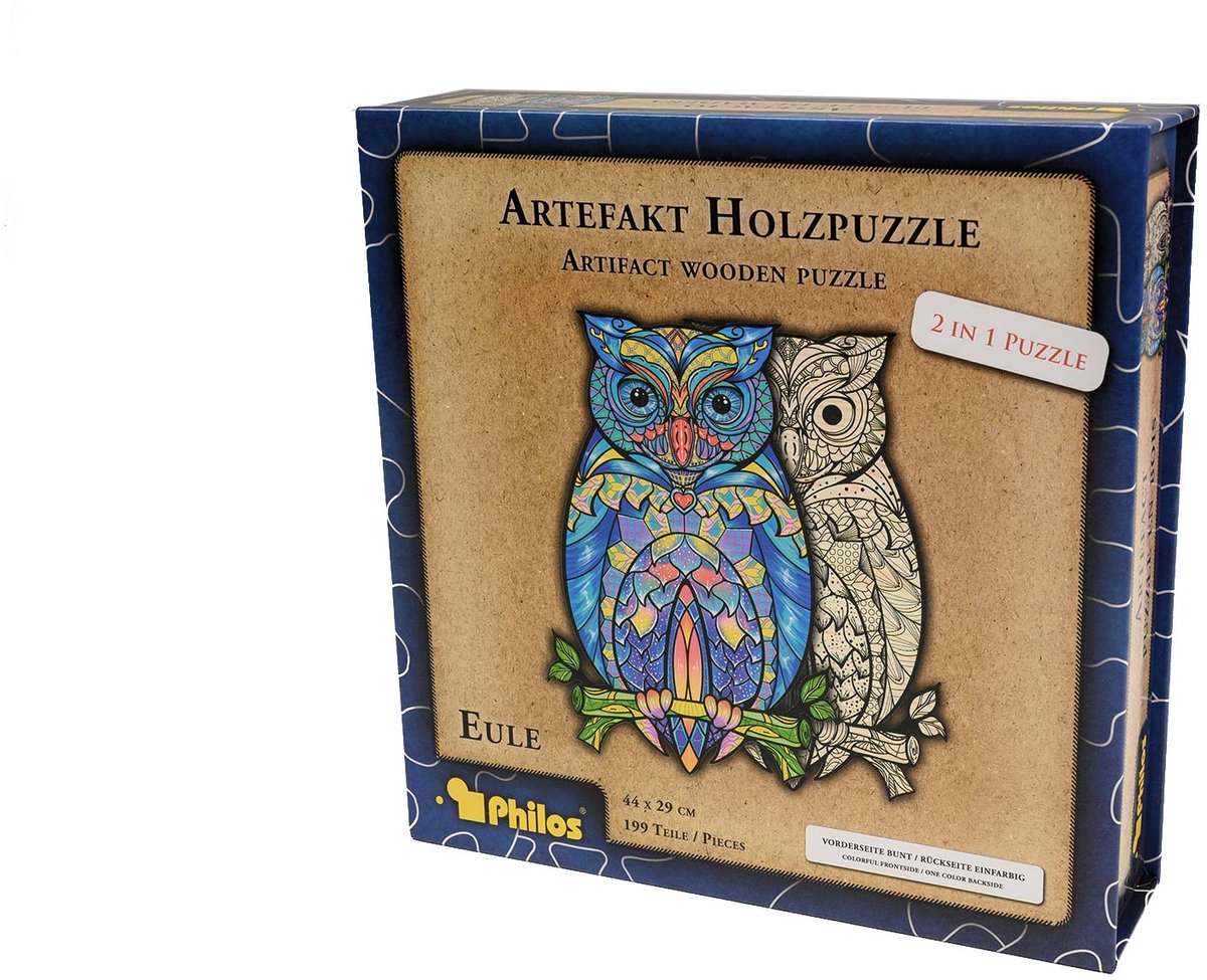 Philos puzzle en bois animaux 2 en 1 hibou puzzle 199 pièces.