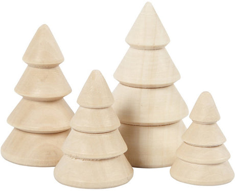 Creativ company Sapins de Noël en bois, h : 3,3+4,3+5,3+6,3 cm, d 2,3+3+3,2+4 cm, 4 pièces 1 boîte