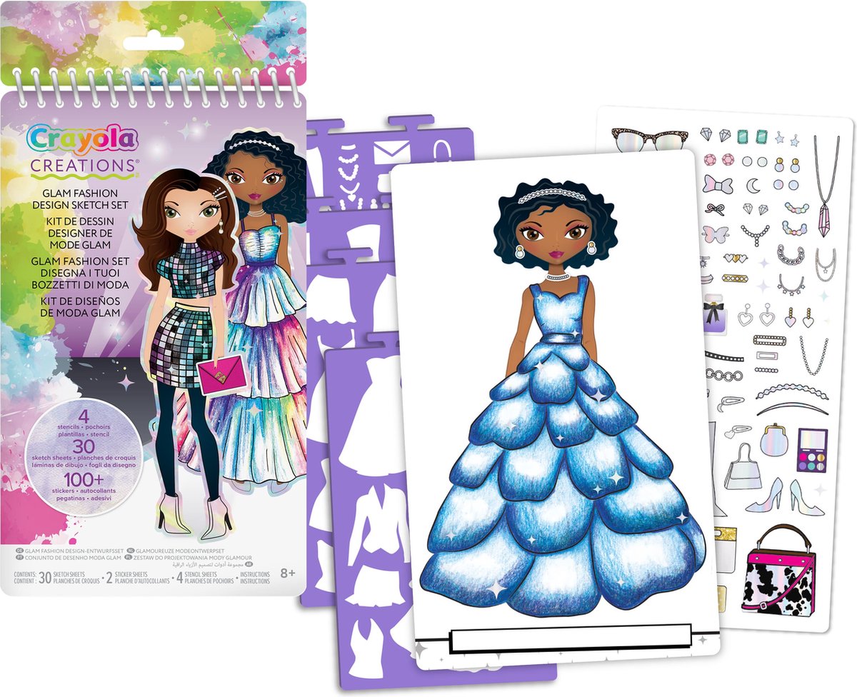 Crayola - créations - livre de coloriage - coffret mode glam - coffret dessin avec pochoirs et autocollants pour enfants