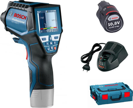 Détecteur thermique Bosch gis 1000 c (batterie 1x12v 1,5 ah + chargeur al 1130 cv)