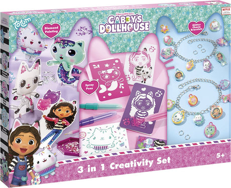 Totum Gabby's Dollhouse Craft Package XL 3 en 1 Bracelets à breloques pour fabriquer des jouets pour filles, peinture diamant, stylos en spray et modèles – Gabby's Dollhouse Gift Tip Crafting Creative Toys