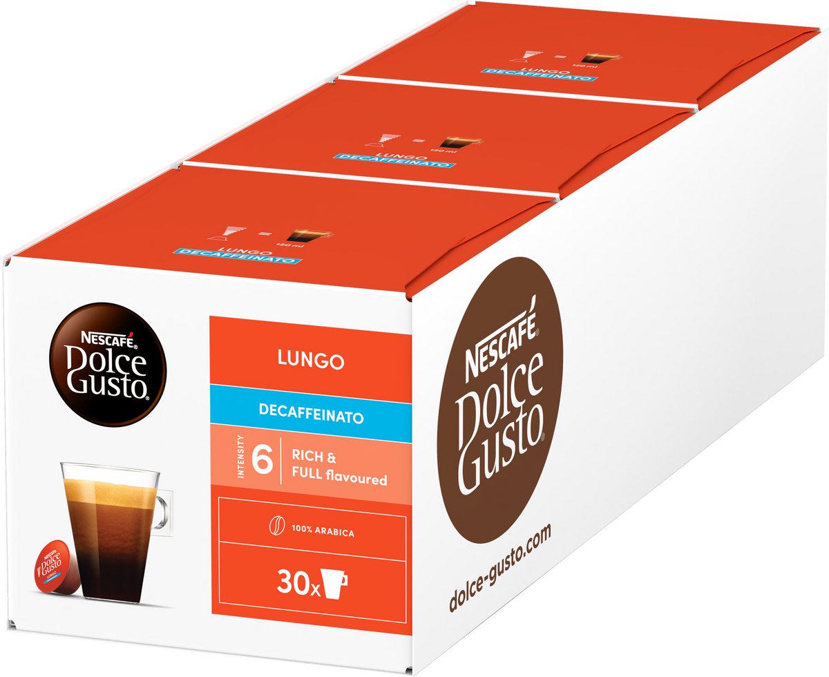 Nescafé dolce gusto capsules longo decaffeinato - 90 tasses à café pour 90 tasses de café