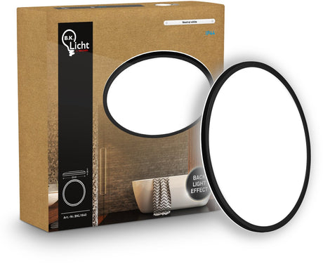 B.k.licht Shallow - Plafonnier LED pour salle de bain - Plafonnier à panneau - Éclairage de salle de bain avec lumière blanc neutre - ip44 - ø24 - noir