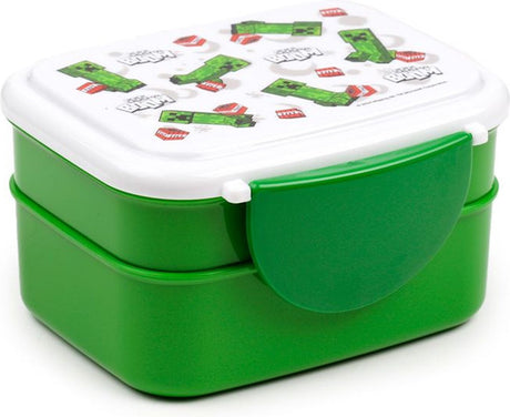Boîte à lunch bentobox Puckator - minecraft creeper tnt - sss. . . arbre - blanc vert - couverts - 9x15,5x14cm