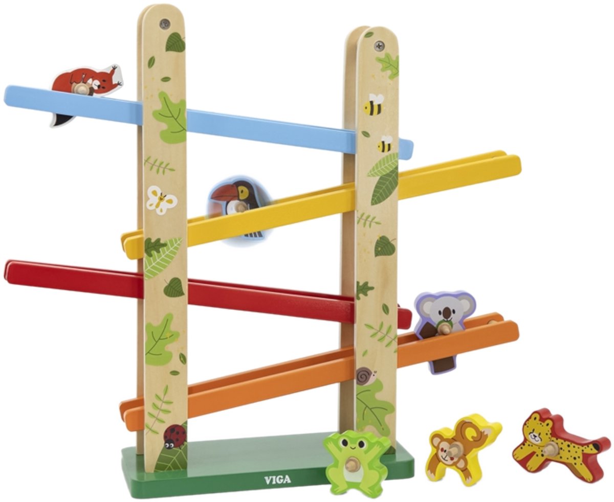 Jouets Viga - en bois - piste à rouleaux jungle - avec 6 rouleaux