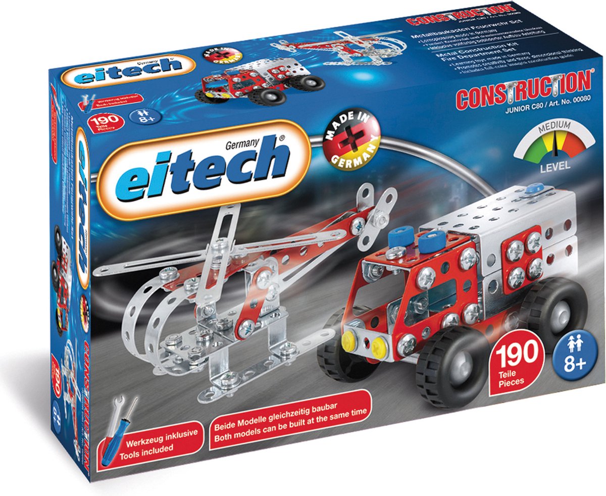 Eitech set de construction camion de pompier acier argent rouge 192 pièces
