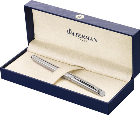 Stylo plume Waterman hémisphère | acier inoxydable avec bord chromé | plume fine | encre bleue | emballage cadeau