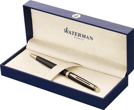 Stylo à bille Waterman hémisphère | noir mat avec finition or 23 carats | point moyen | encre bleue | emballage cadeau