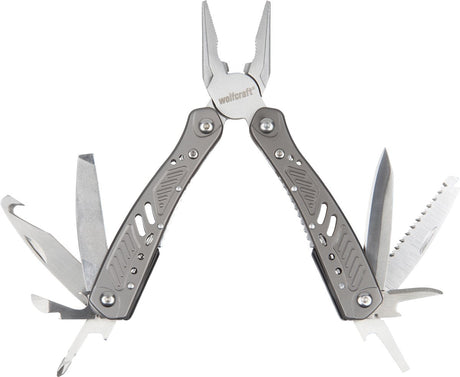 Wolfcraft - couteau de poche multi-outils avec étui - multifonctionnel 13 en 1 - survie - argent - 4080000