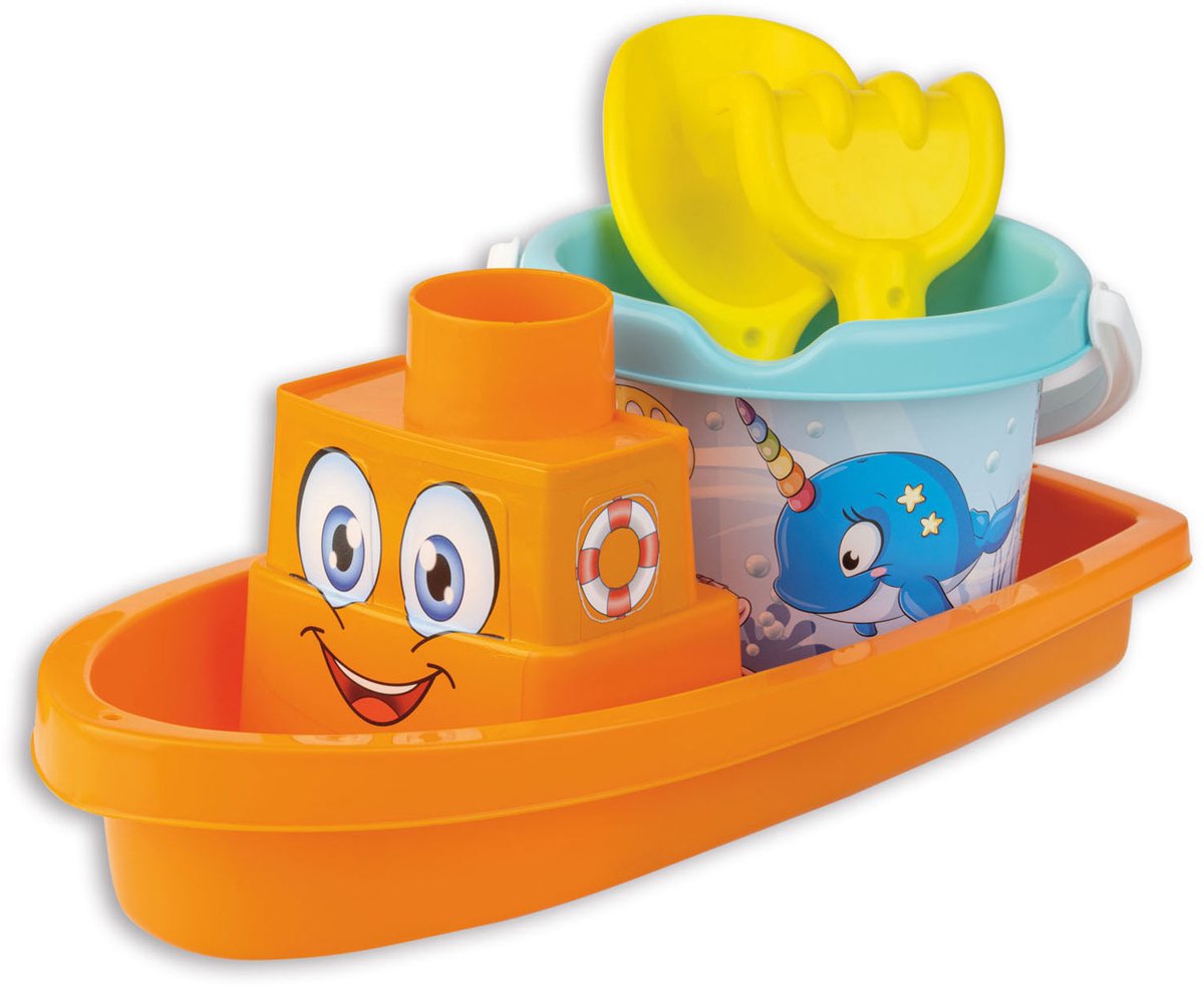 Androni happy fish seau set 4 pièces – orange avec imprimé poisson