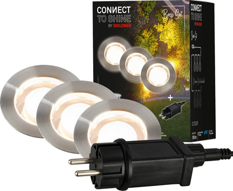 Briloner connect to shine - Spot de sol LED pour extérieur - lot de 3 - kit d'extension d'éclairage de jardin - lumière blanc chaud - ip67 - ø4,5x2,5 cm - câble 1,5m