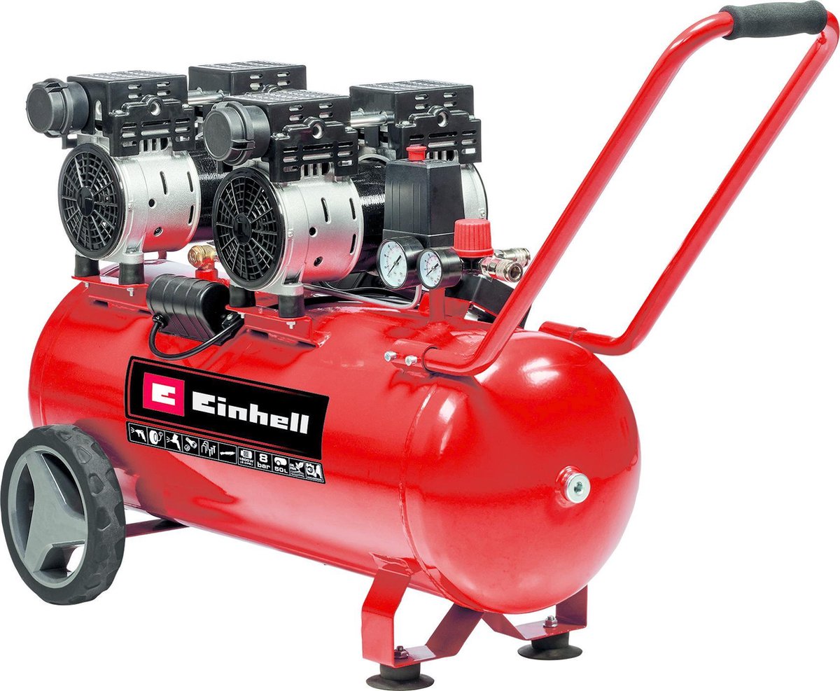 Compresseur électrique Einhell te-ac 50 silencieux - 1500 w - 8 bar - réservoir 50 l - capacité d'aspiration : 270 l min - 54 db (plus silencieux que les compresseurs normaux) - sans huile