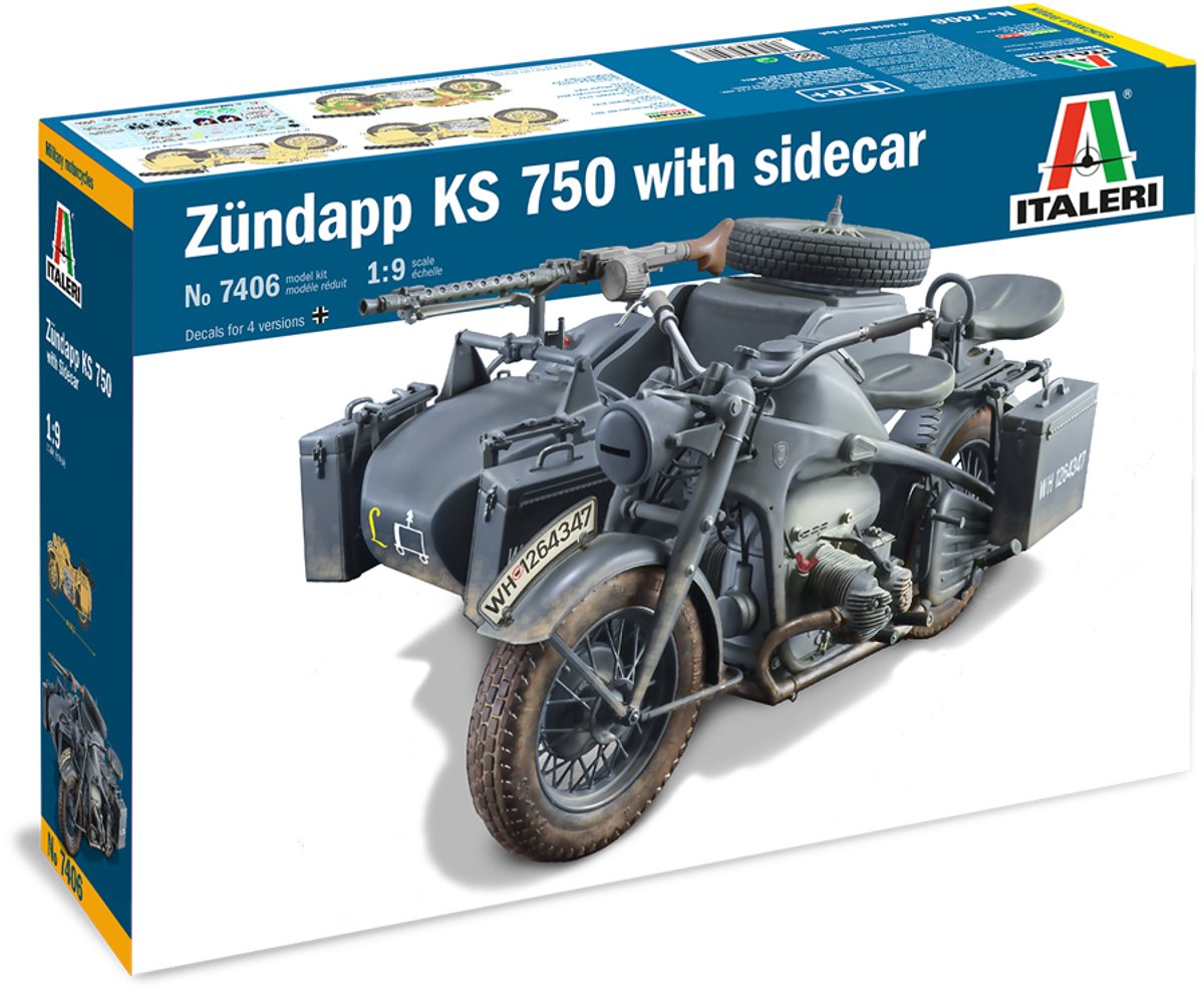 Kit modèle voiture Italeri - 7406 Zundapp ks 750 avec side-car en plastique - 1:9 - modélisme