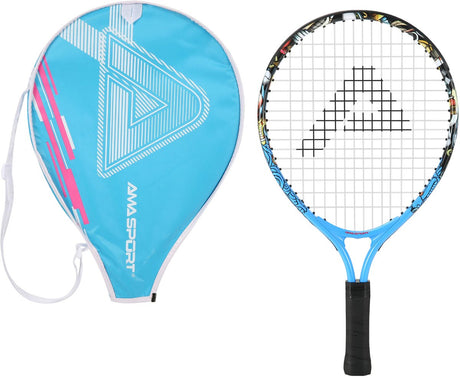 Ama sport raquette de tennis enfant graffiti bleu 23 pouces - raquette junior légère avec sac - idéale pour les débutants -
