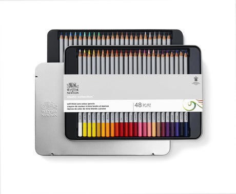 Winsor Newton 0490014 Studio Collection Crayons de couleur Set 48 pièces – Crayons de dessin à base de cire Dikcores dans une boîte en métal