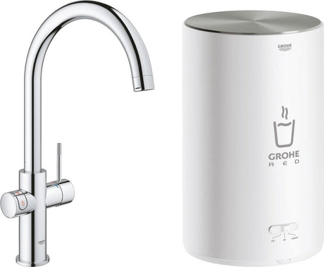 Robinet d'eau bouillante Grohe rouge compact 3 en 1 - bec en C - chaudière 4l - chrome