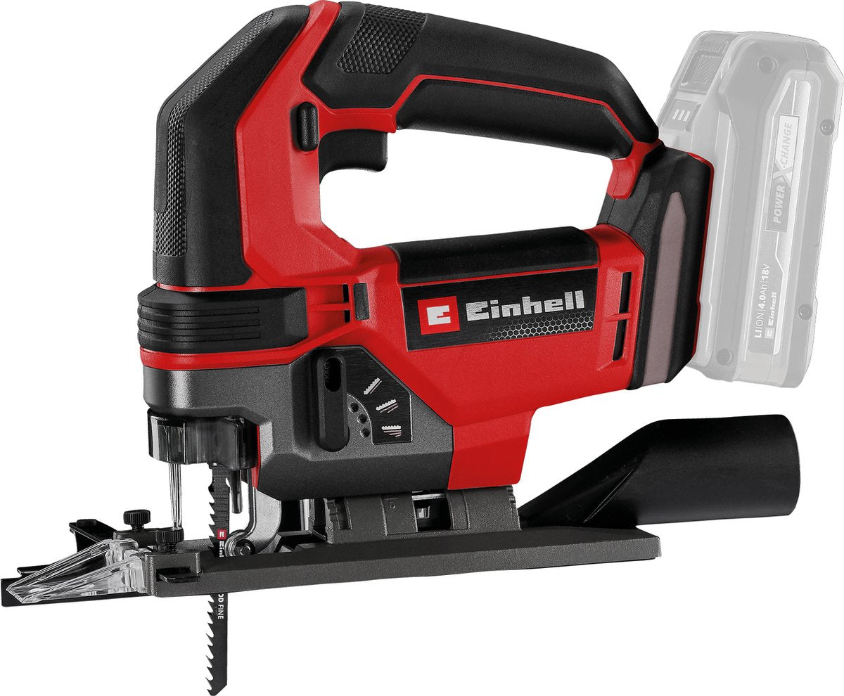 Scie sauteuse sans fil Einhell te-js 18 100 li solo - power x-change - 18 v li-ion - hauteur de course : 26 mm - coupes d'onglet : max. 45° - Éclairage LED - fonction soufflage - excl. batterie et chargeur