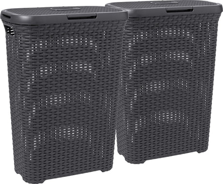 Panier à linge style Curver avec couvercle - 2x 40 litres - 2 pièces - anthracite