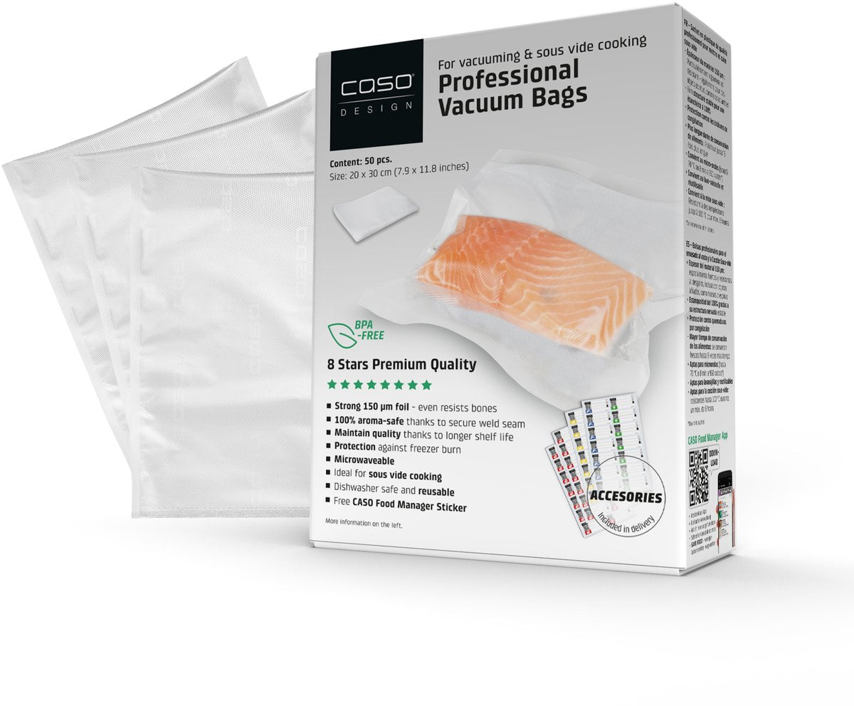 Caso design caso 1219 sacs sous vide – 20 x 30 cm – 50 pièces – résistants à l'ébullition, très résistants à la déchirure – adaptés au sous-vide et au micro-ondes