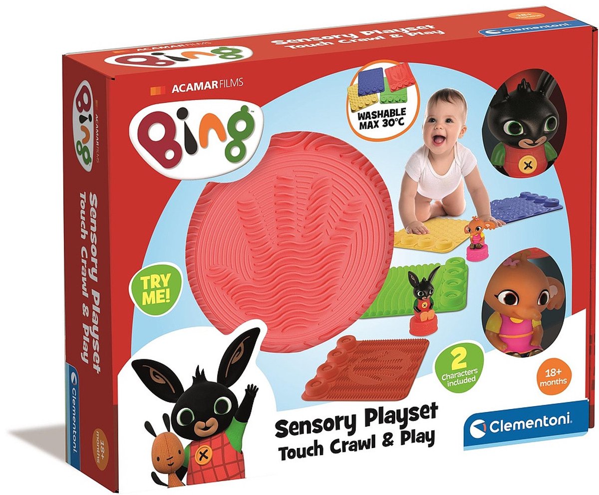 Clementoni baby - tapis de jeu sensoriel bing avec figurines de jeu, 6 pièces.