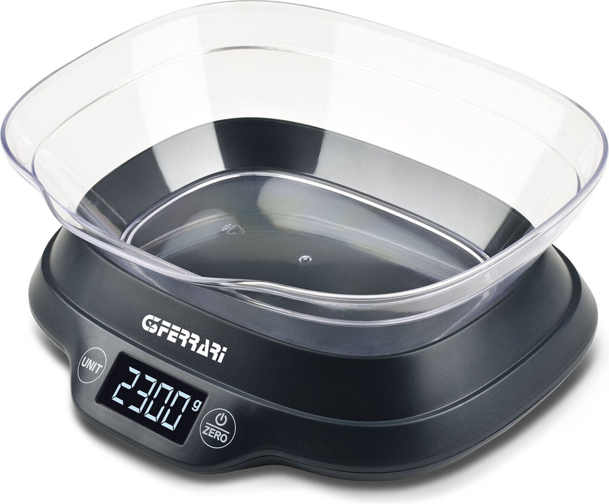 G3 Ferrari Ginny – balance de cuisine numérique avec bol – max. 5 kg – écran LCD avec éclairage – fonction tare – g lb:oz – arrêt automatique – noir