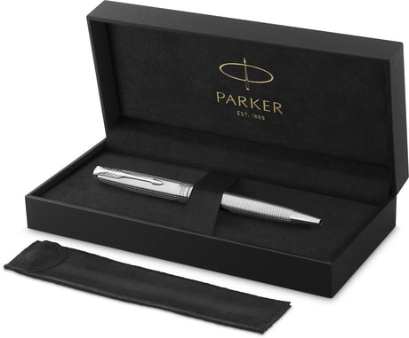 Stylo à bille Parker Sonnet Ciselé édition spéciale, capuchon, corps et détails avec finition palladiée, moyen, encre noire
