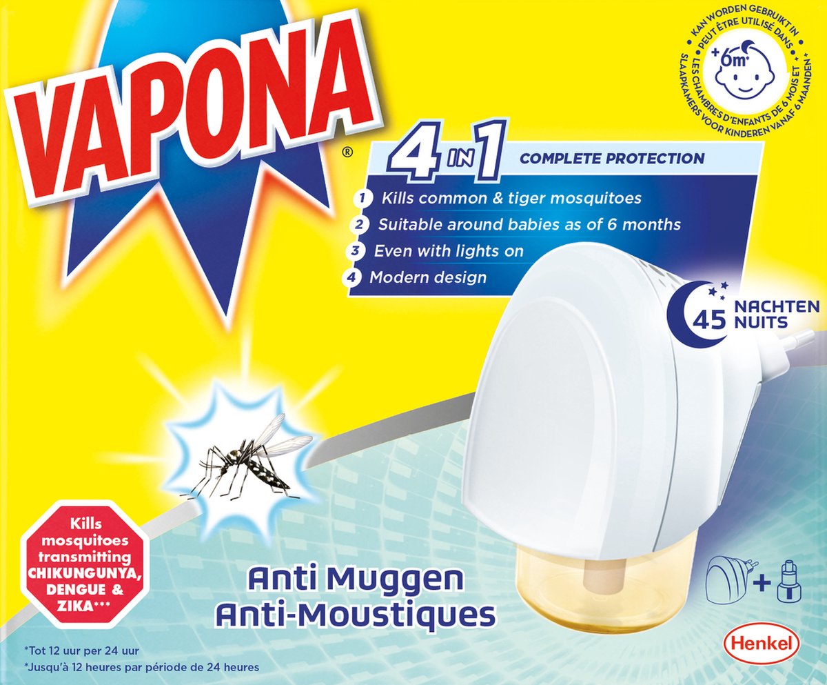 Bouchon anti moustique Vapona - contre les moustiques et moustiques tigres - protection efficace - durable - contrôle des insectes - 45 nuits