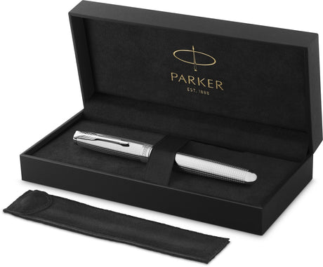 Stylo roller Parker Sonnet Ciselé édition spéciale, capuchon, corps et détail avec finition palladiée, encre fine noire